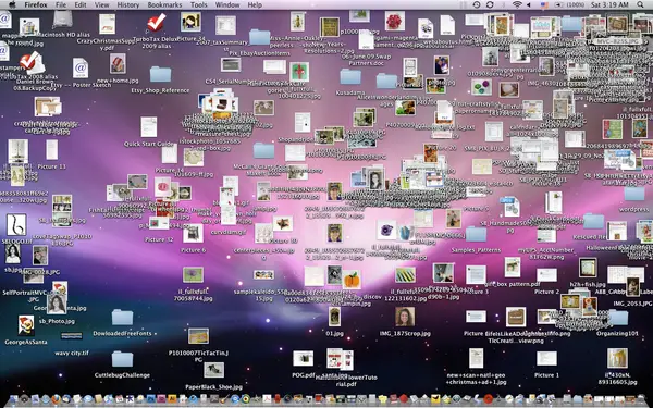 example of a messy desktop organization